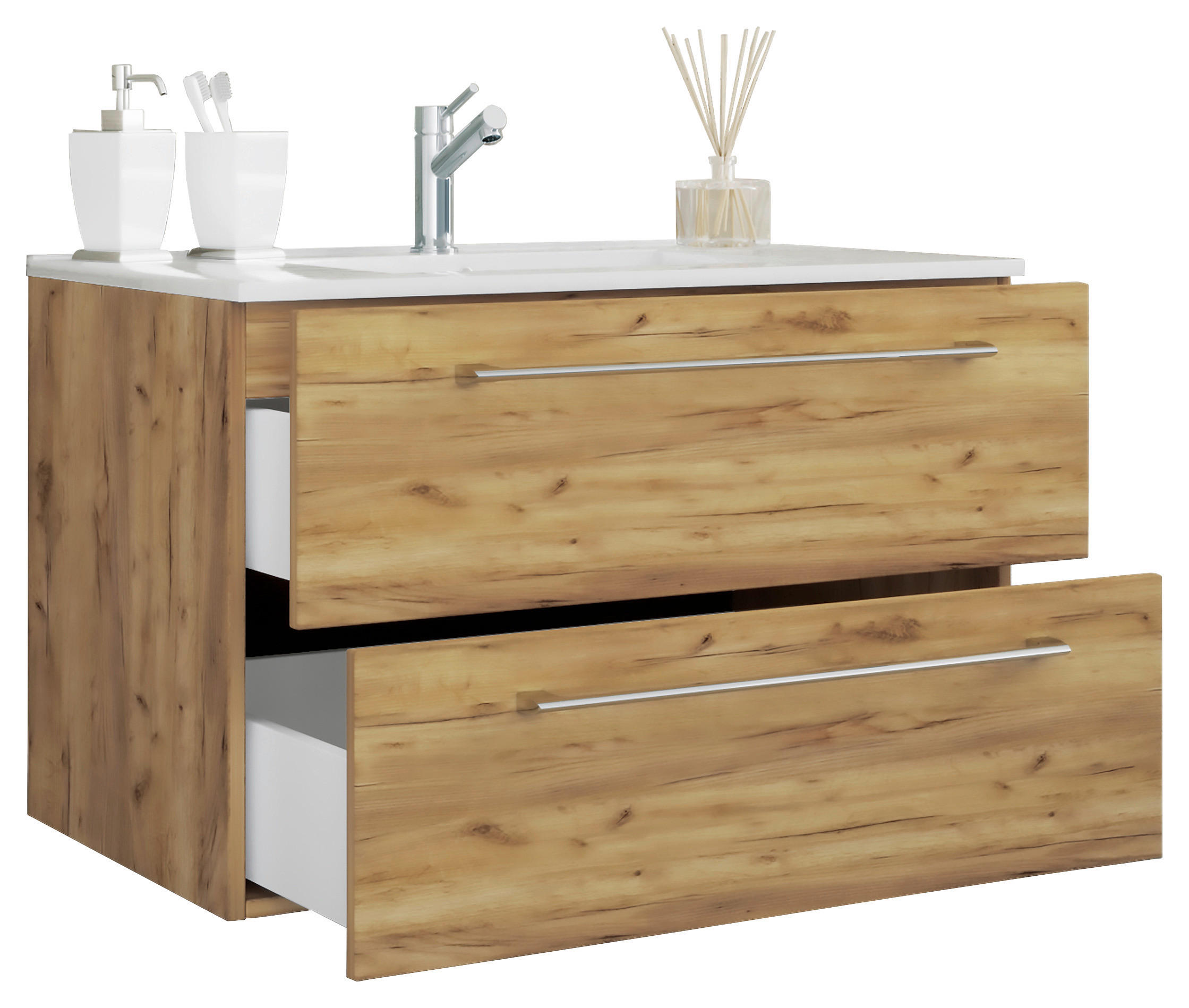 WASCHTISCHKOMBI 81 cm - Honigeiche/Alufarben, MODERN, Keramik/Holzwerkstoff (81cm) - MID.YOU