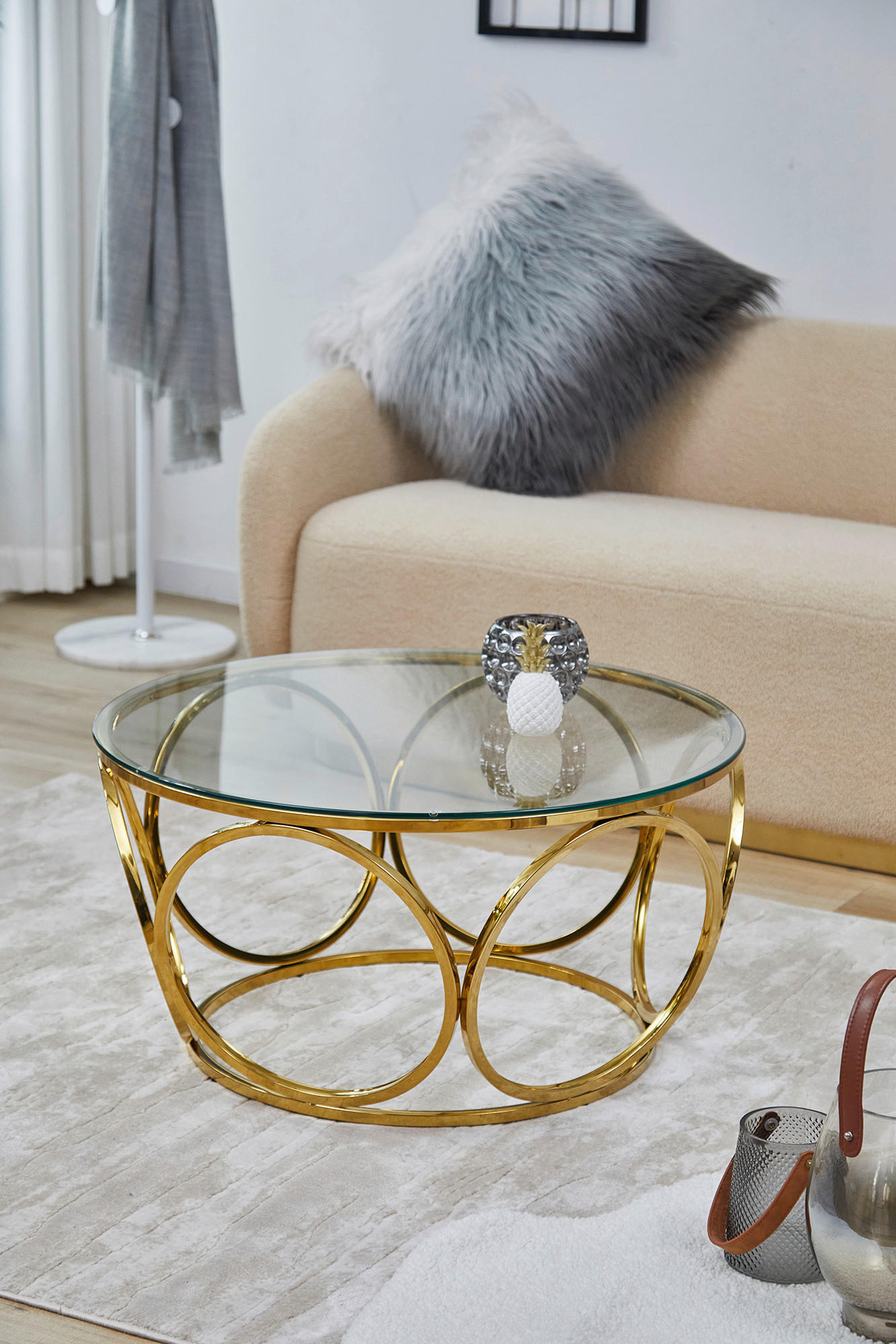 COUCHTISCH Sicherheitsglas, Klarglas 80/80/40 cm rund Klar, Goldfarben  - Klar/Goldfarben, Design, Glas/Metall (80/80/40cm) - Livetastic