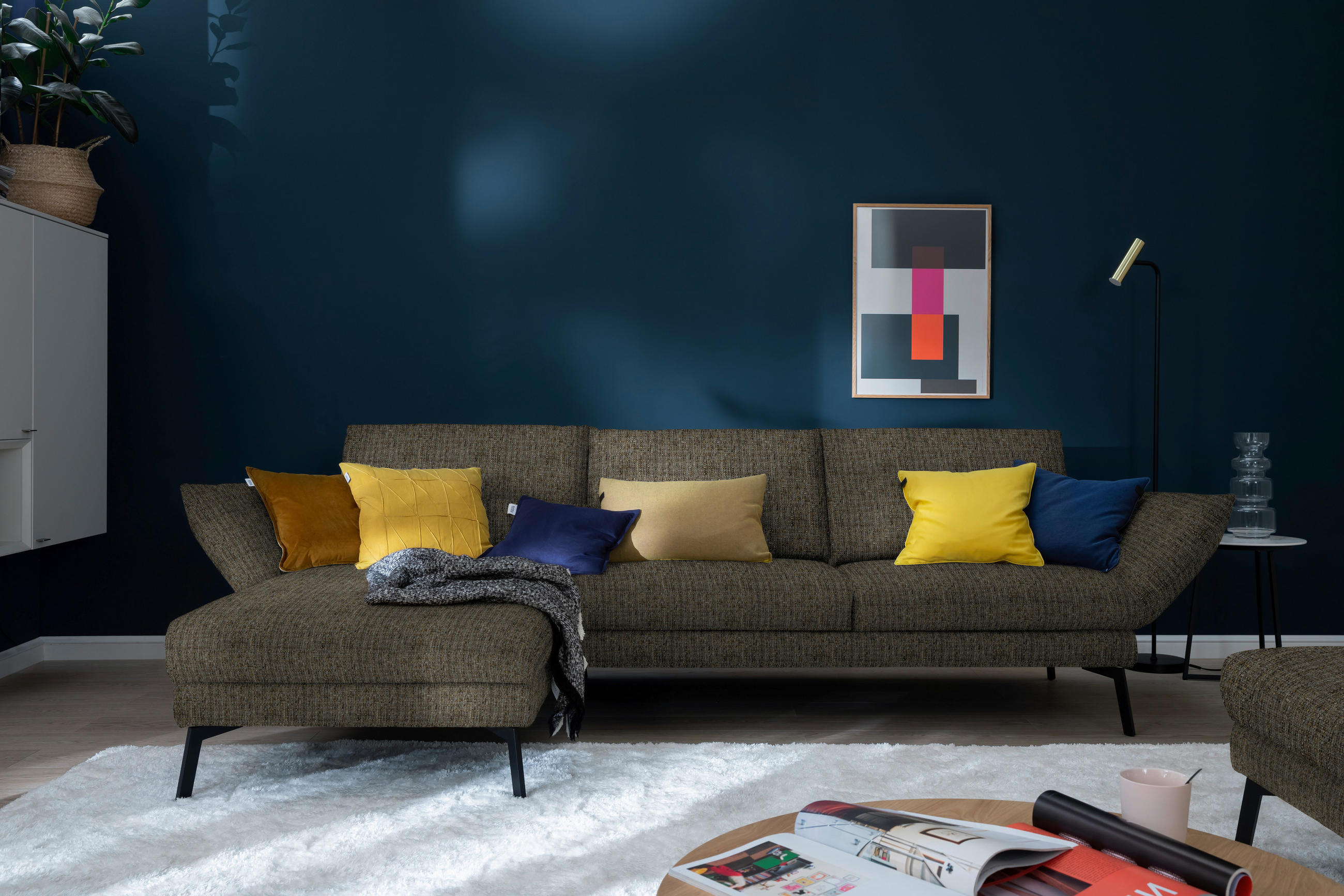 ECKSOFA in Flachgewebe Braun  175/277 cm  - Schwarz/Braun, Design, Textil/Metall (175/277cm) - Schöner Wohnen
