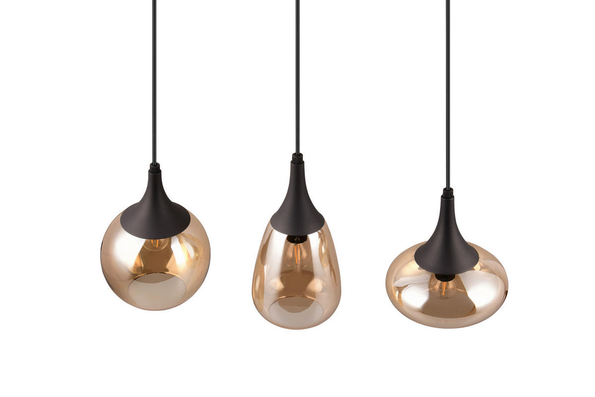 PENDELLEUCHTE 68,8/19,5/150 cm    - Bernsteinfarben/Schwarz, Design, Glas/Metall (68,8/19,5/150cm) - Trio Leuchten