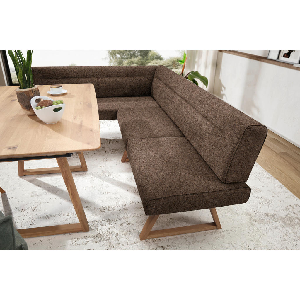 Thumbnail - Moderano Eckbank, Eiche, Dunkelbraun, Holz, Textil, Wildeiche, massiv, 5-Sitzer, L-Form, 230x170 cm, Fußauswahl, Stoffau...