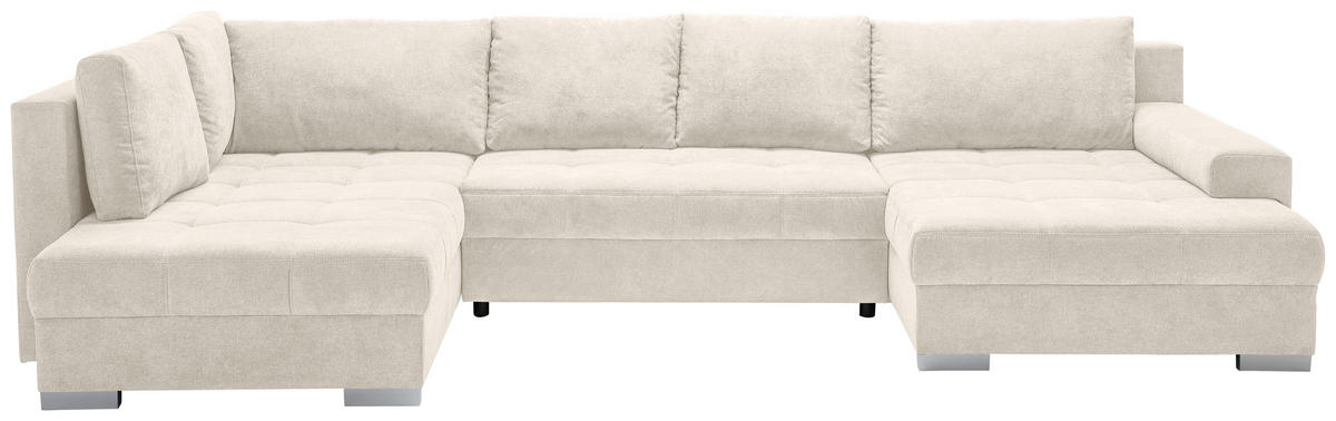 WOHNLANDSCHAFT Beige Velours  - Chromfarben/Beige, KONVENTIONELL, Kunststoff/Textil (198/363/170cm) - Hom`in