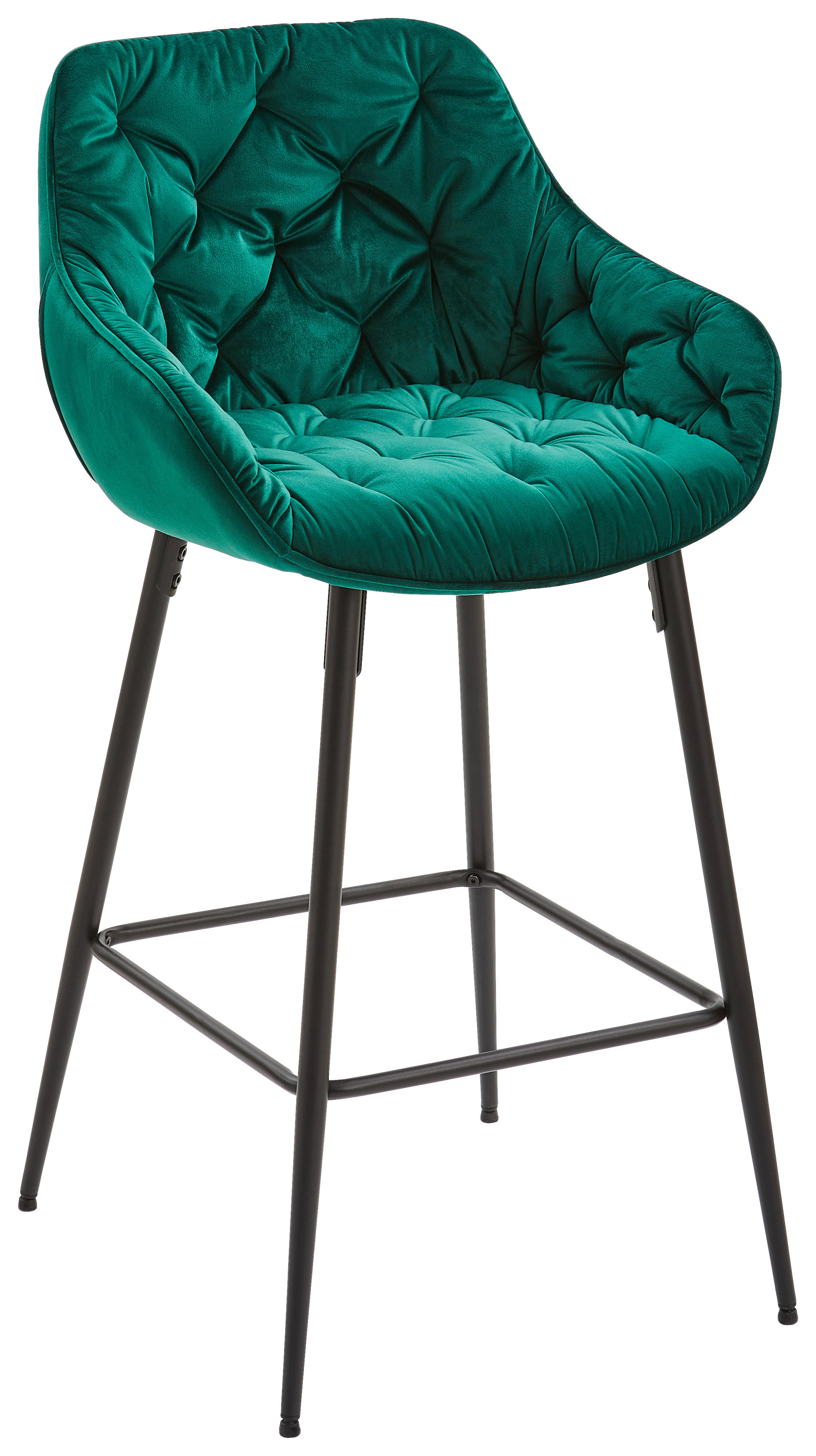 TABURET DE BAR in lemn, metal, textil verde, negru