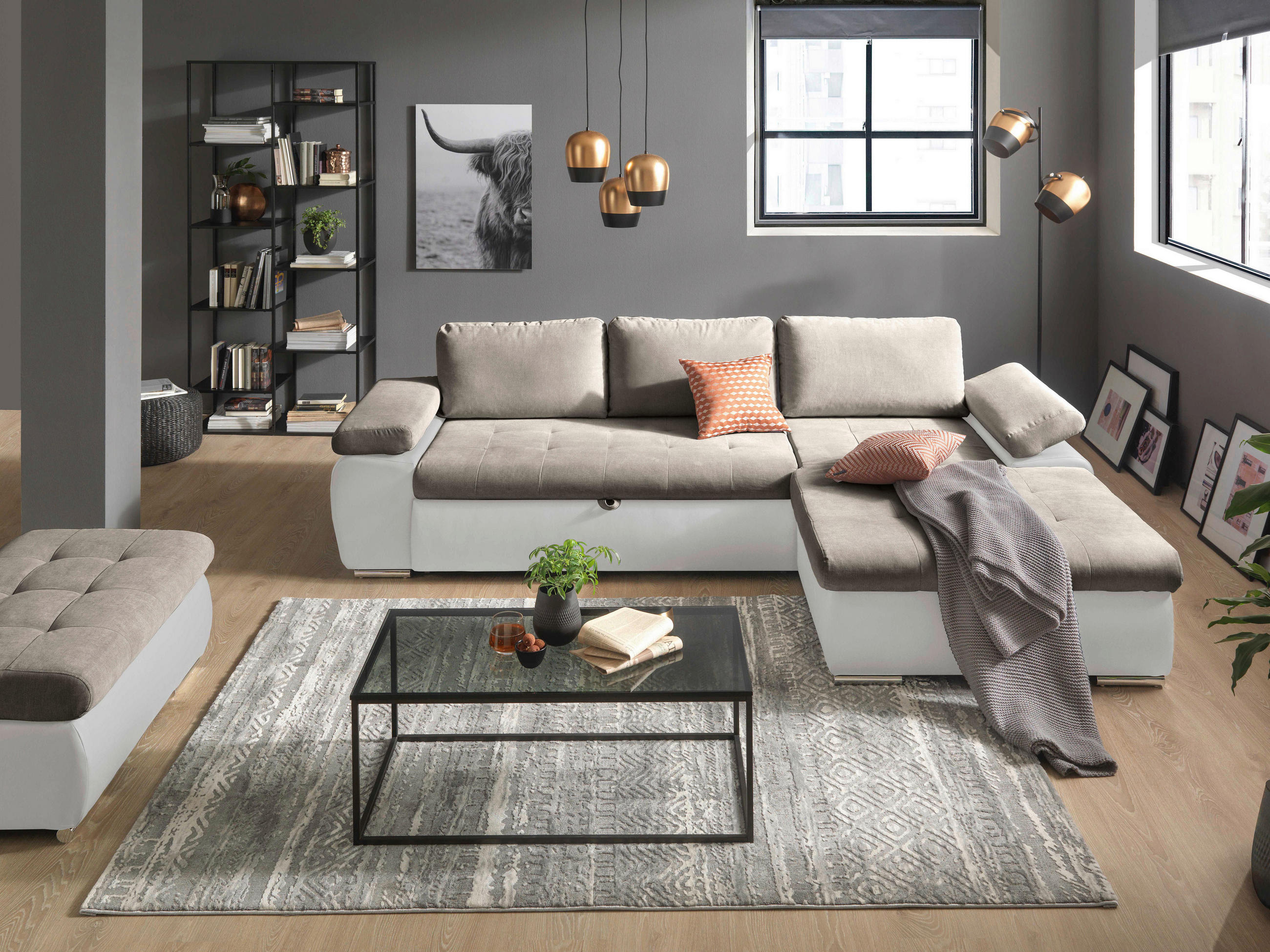 ECKSOFA in Flachgewebe Weiß, Beige  271/175 cm  - Beige/Weiß, Design, Kunststoff/Textil (271/175cm) - Xora