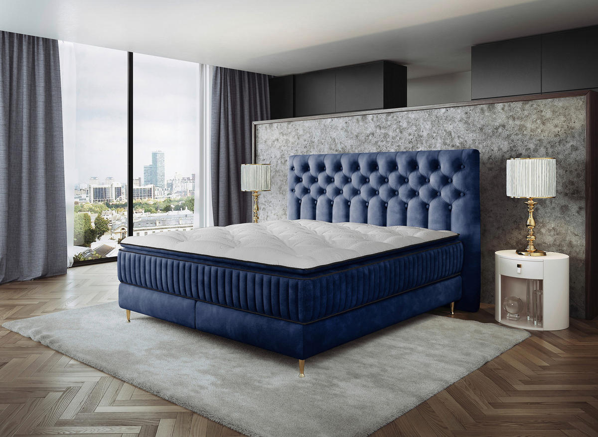 BOXSPRINGBETT 180/200 cm  in Blau  - Blau/Goldfarben, Design, Textil/Metall (180/200cm) - Boxxx