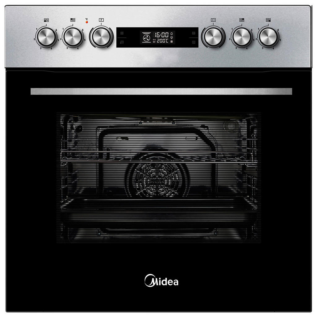 Thumbnail - Midea Herdset, Schwarz, Edelstahl, Metall, Glas, A+, 59.5x59.5x57.5 cm, Kindersicherung, Digitaldisplay, Restwärmeanzeig...