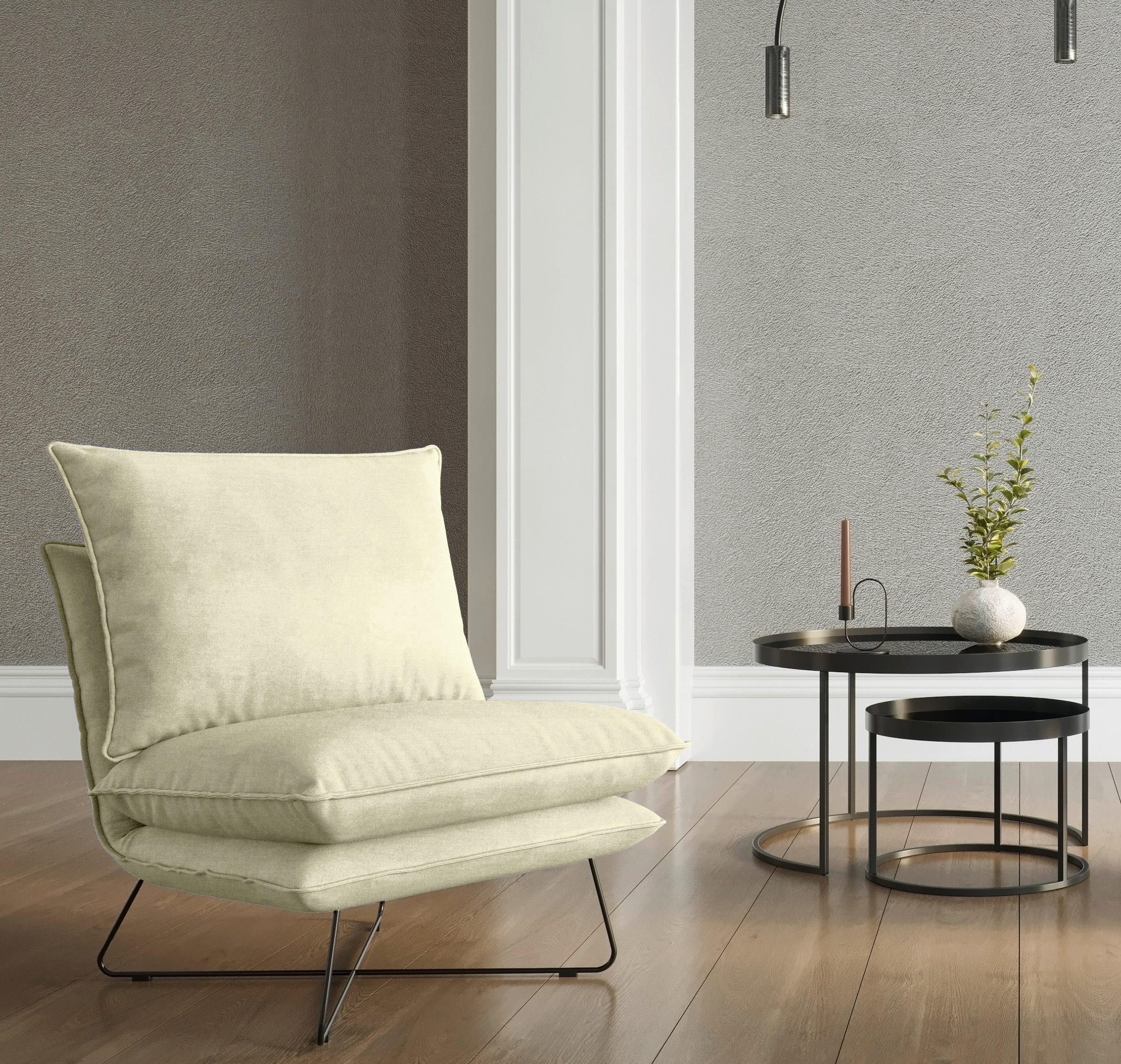 SESSEL in Velours Beige  - Beige/Schwarz, Design, Textil/Metall (72/84/90cm) - Livetastic