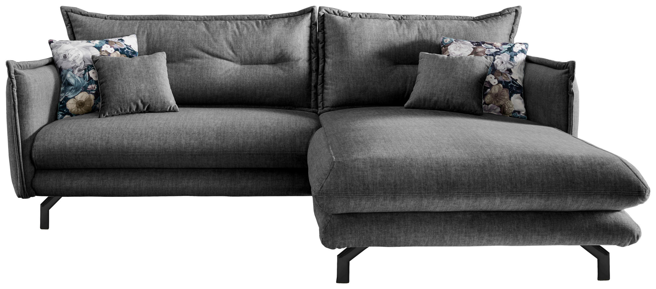 ECKSOFA Grau Velours  - Türkis/Schwarz, MODERN, Textil/Metall (255/180cm) - Livetastic
