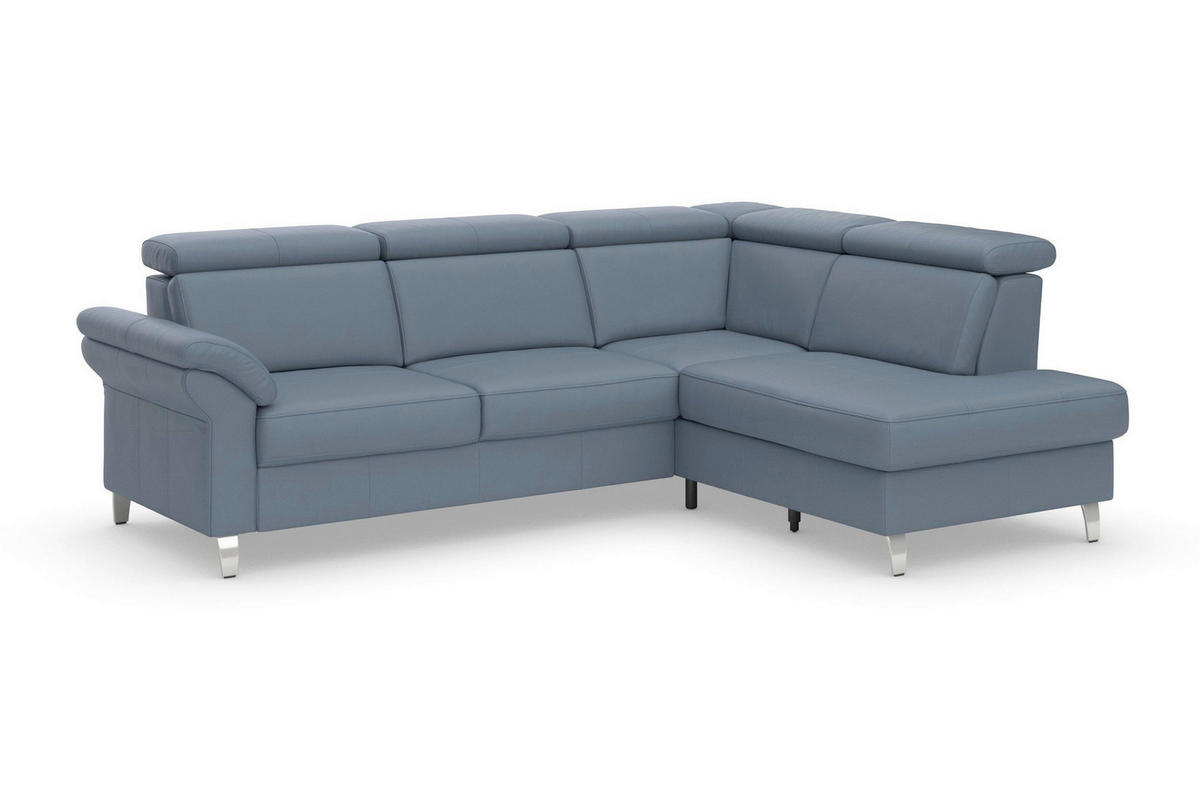 ECKSOFA 245/194 cm ARNGAST E in Echtleder Graublau Kopfteilverstellung  245/194 cm  - Chromfarben/Graublau, Basics, Leder/Textil (245/194cm) - Sit & More
