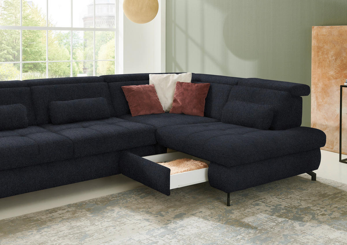 ECKSOFA in Chenille Schwarz  - Schwarz, Design, Textil/Metall (310/220cm) - Beldomo Style
