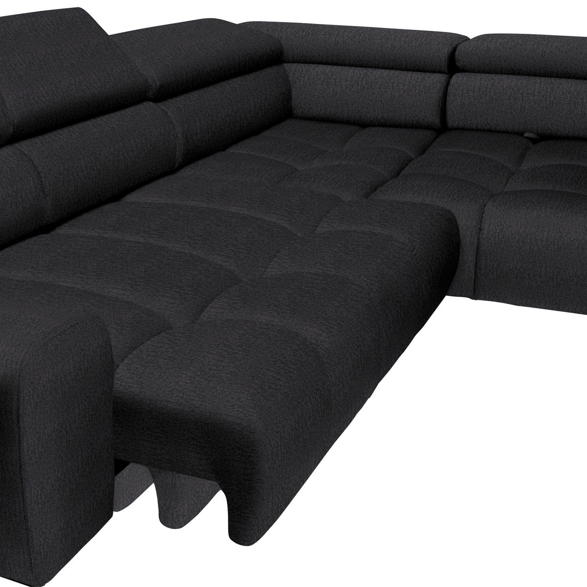 ECKSOFA Dunkelgrau Samt, Webstoff  - Dunkelgrau/Schwarz, Design, Textil/Metall (300/216cm) - Welnova
