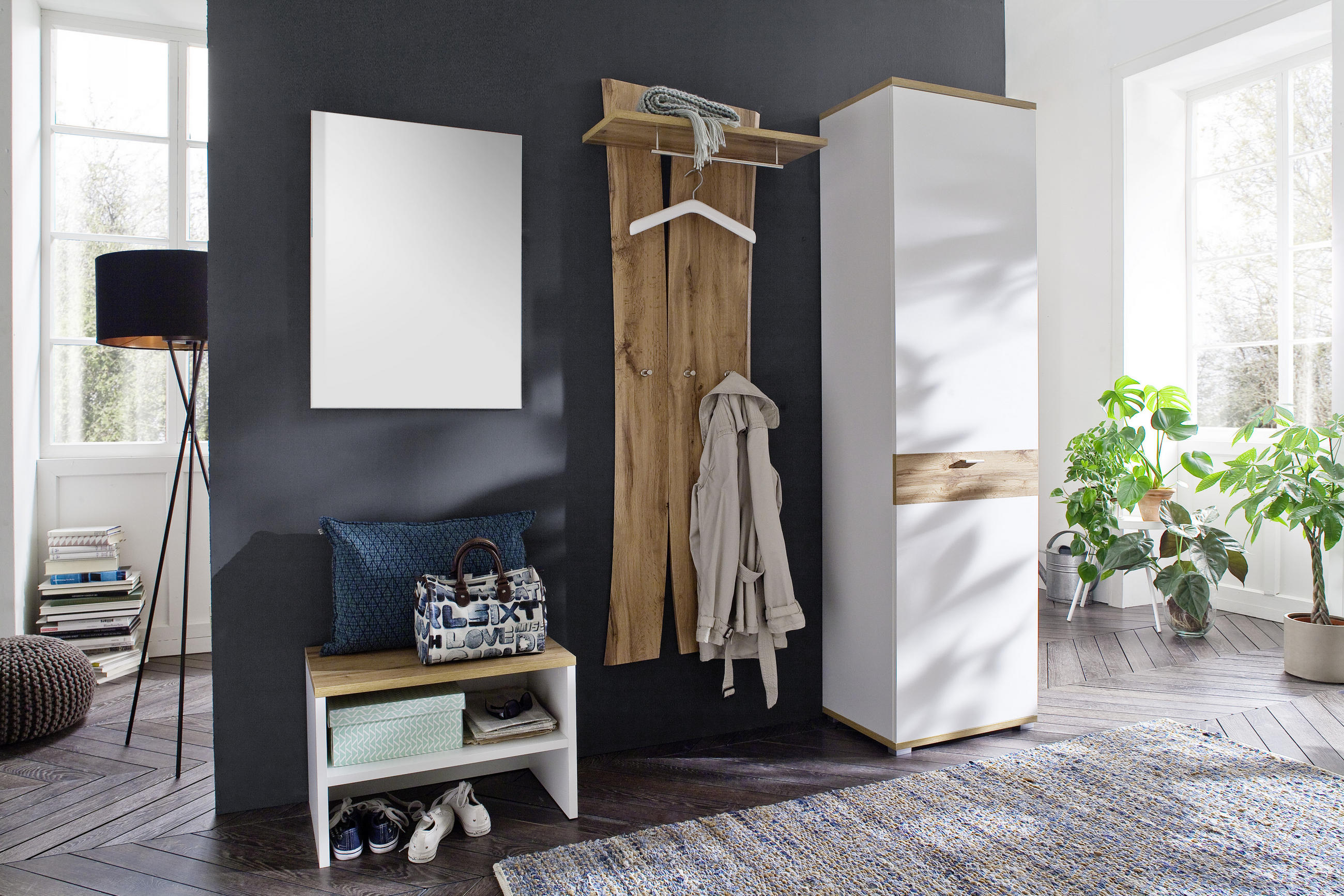GARDEROBE Weiß, Eichefarben - Eichefarben/Weiß, Design (210/205/40cm) - Carryhome
