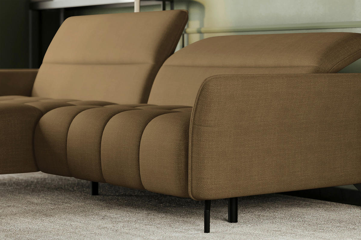 ECKSOFA Olivgrün Flachgewebe Rücken echt, Kopfteilverstellung, Sitztiefenverstellung  - Schwarz/Olivgrün, KONVENTIONELL, Textil/Metall (175/272cm) - Carryhome