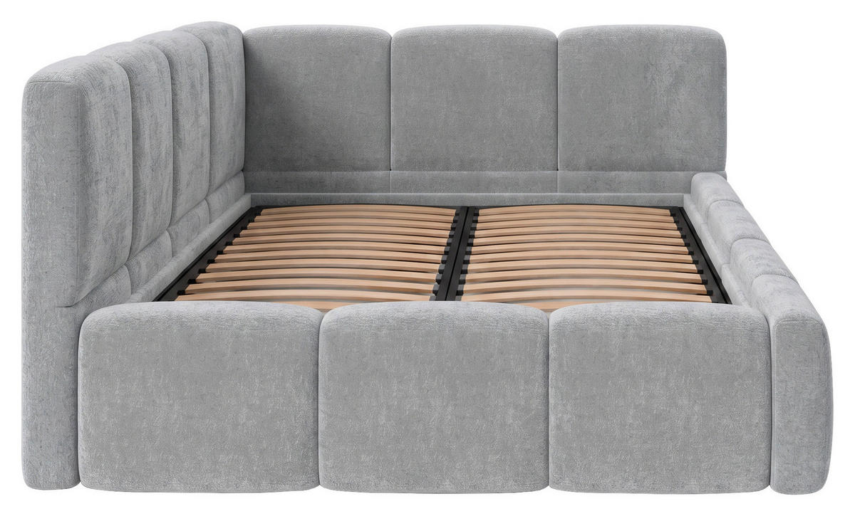 POLSTERBETT 140/200 cm,  in Silberfarben, Lattenrost, Bettkasten,  - Silberfarben/Schwarz, Design, Holz/Textil (140/200cm) - Chameo