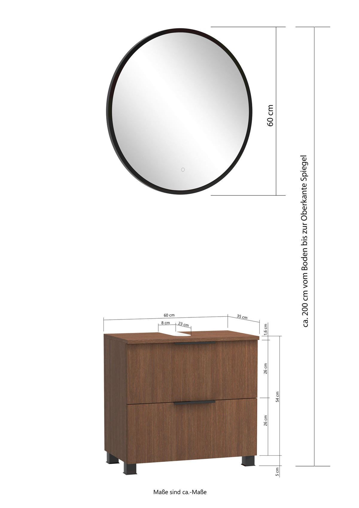 BADEZIMMER 2-teilig  in 60 cm  - Dunkelbraun/Schwarz, Natur, Holzwerkstoff/Kunststoff (60cm) - Held