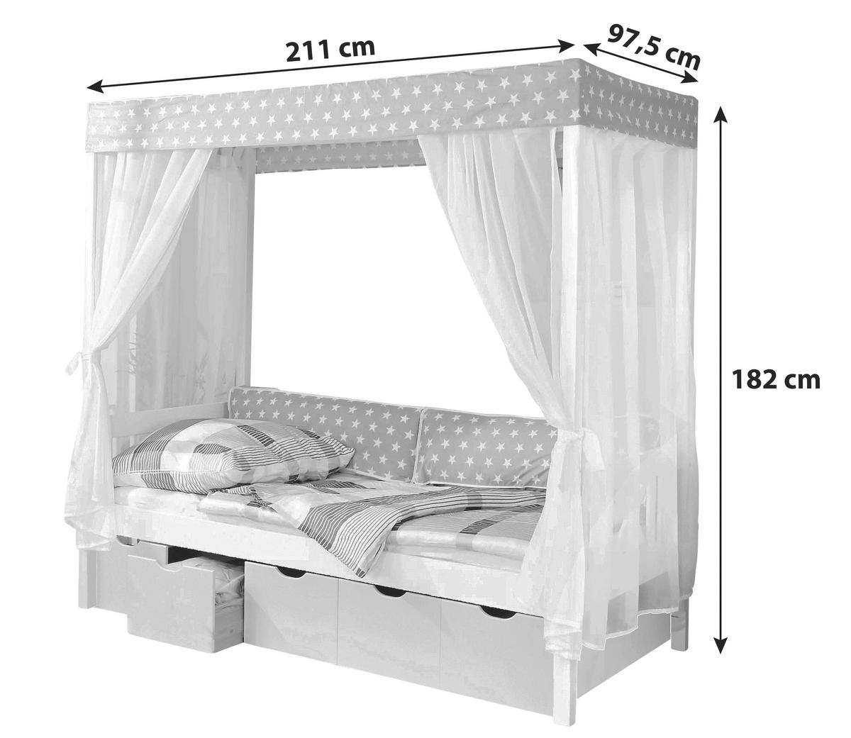 HIMMELBETT 90/200 cm  in Weiß, Beige  - Beige/Weiß, MODERN, Holz (90/200cm) - MID.YOU