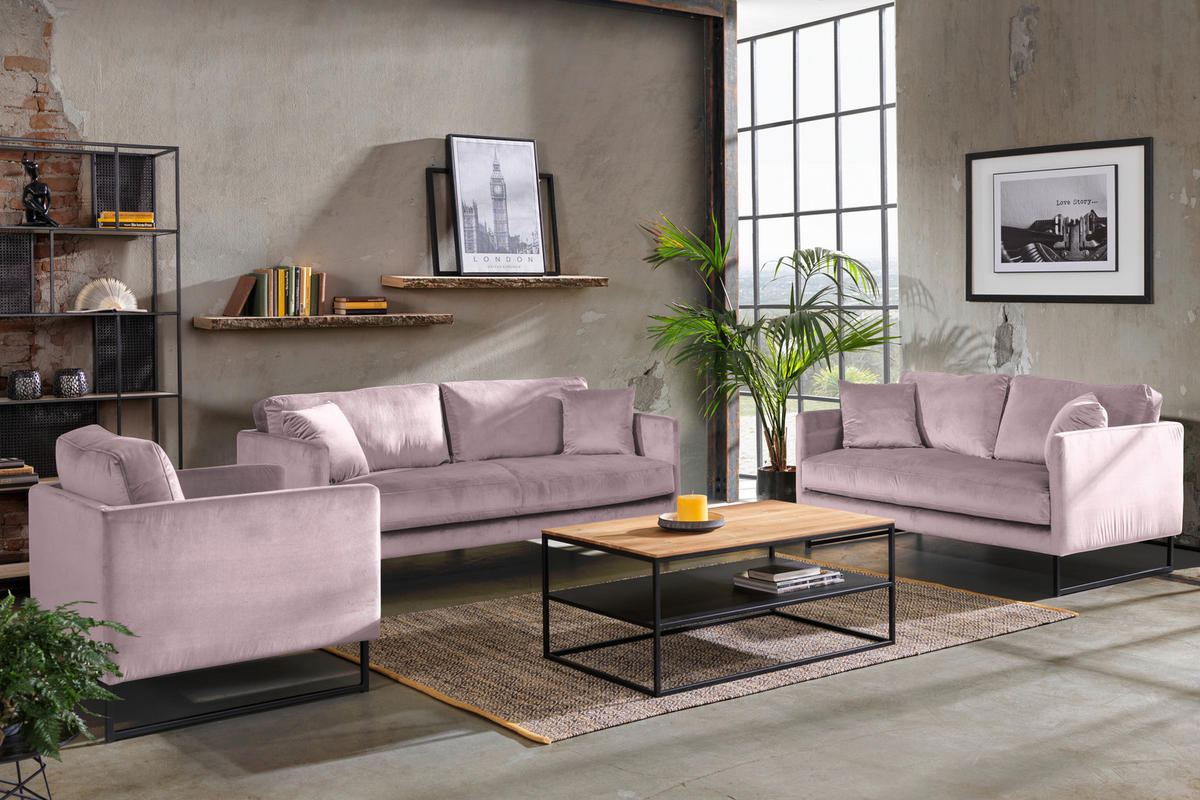 2-SITZER-SOFA Samt Flieder  - Flieder/Schwarz, Design, Textil/Metall (150/78/84cm) - Carryhome