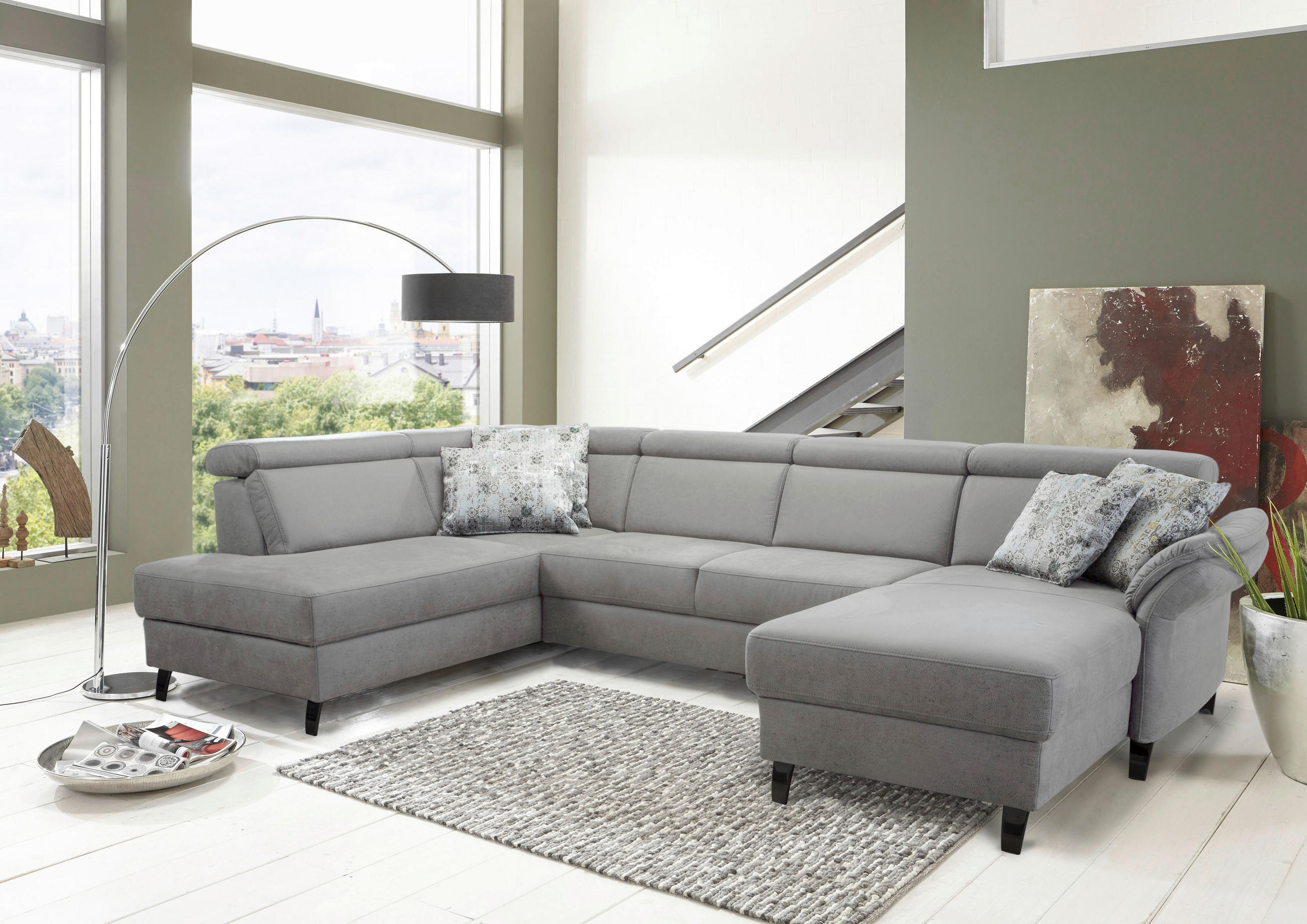 WOHNLANDSCHAFT Hellgrau Mikrofaser  - Hellgrau/Schwarz, KONVENTIONELL, Textil/Metall (193/317/165cm) - Sit & More