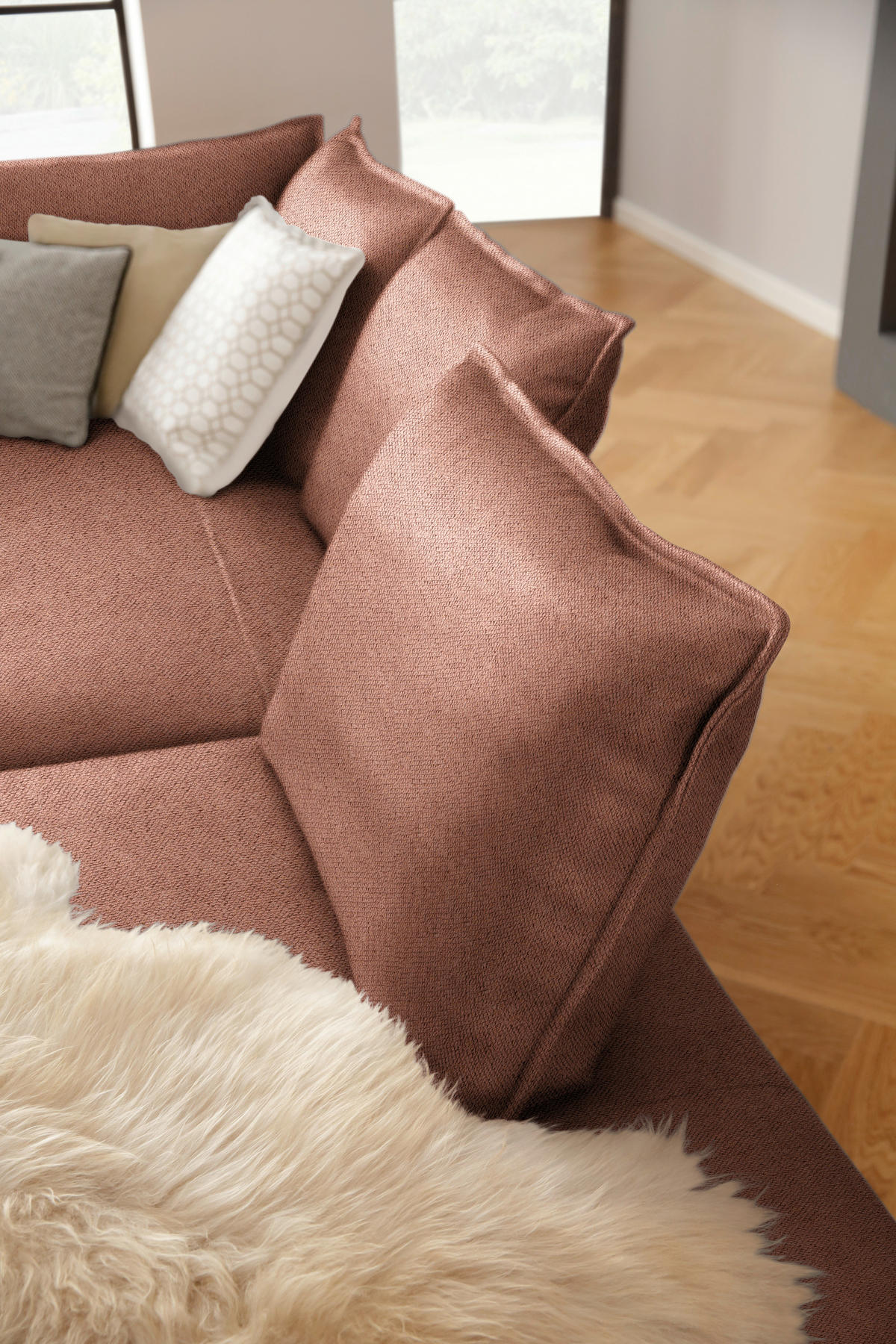 ECKSOFA in Webstoff Terracotta  340/272 cm  - Terracotta/Schwarz, MODERN, Textil/Metall (340/272cm) - W.Schillig