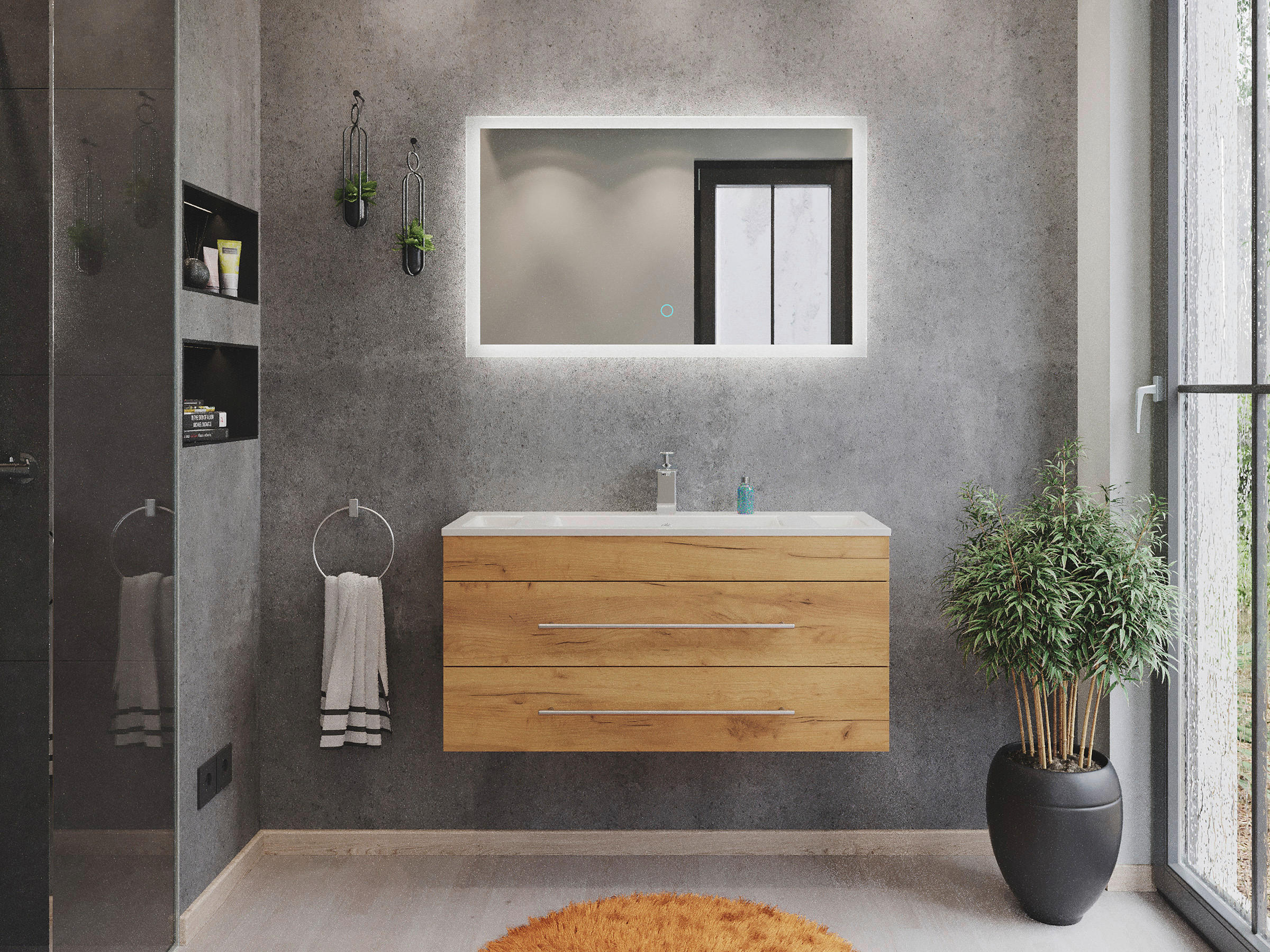 BADEZIMMER  in 100 cm  - Eichefarben/Silberfarben, MODERN, Keramik/Holzwerkstoff (100cm) - MID.YOU