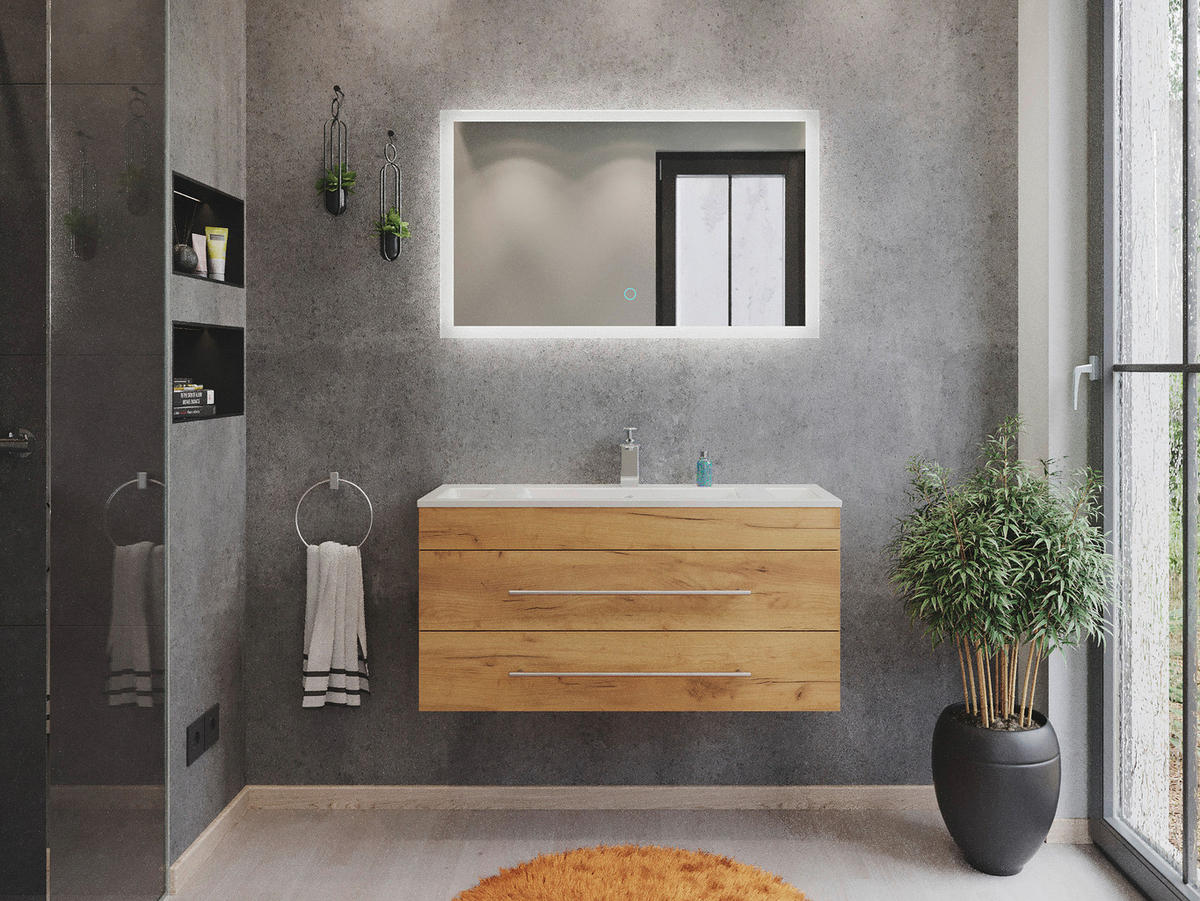 BADEZIMMER  in 100 cm  - Eichefarben/Silberfarben, MODERN, Keramik/Holzwerkstoff (100cm) - MID.YOU
