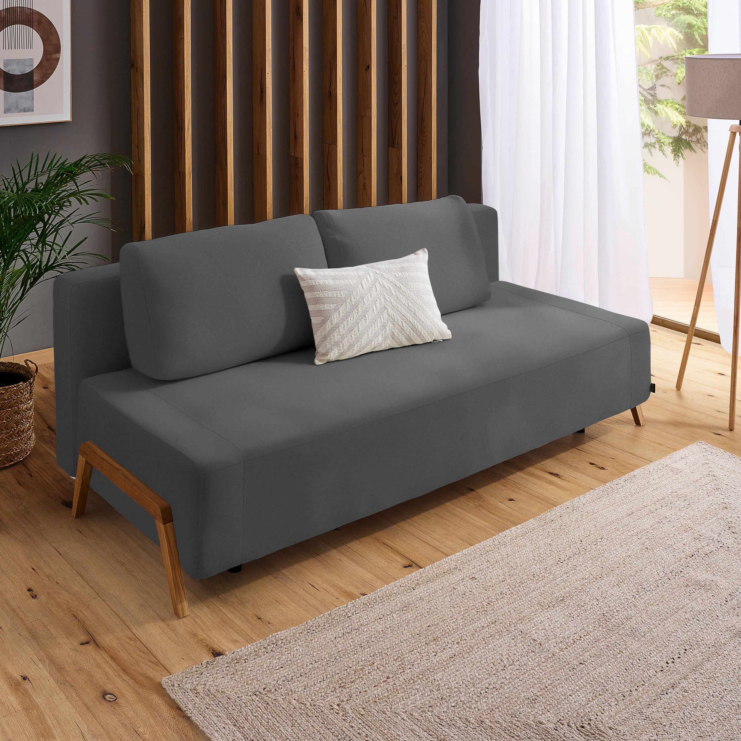 SCHLAFSOFA Mikrofaser Anthrazit  - Anthrazit/Naturfarben, Design, Holz/Textil (211/88/102cm) - Niels Andersson