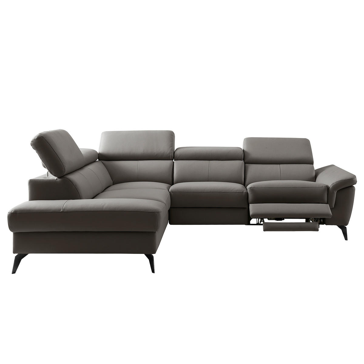 ECKSOFA SONO in Lederlook Echtleder Dunkelbraun Bettkasten, Armteilverstellung, Kopfteilverstellung  210/265 cm  - Dunkelbraun/Schwarz, Design, Leder/Textil (210/265cm) - Livetastic