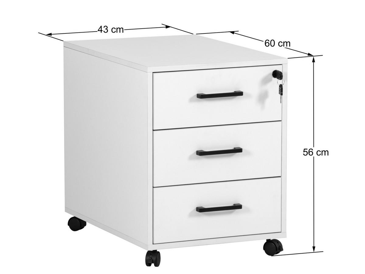 ROLLCONTAINER 43/56/60 cm  - Schwarz/Weiß, MODERN, Holzwerkstoff/Kunststoff (43/56/60cm) - Livetastic
