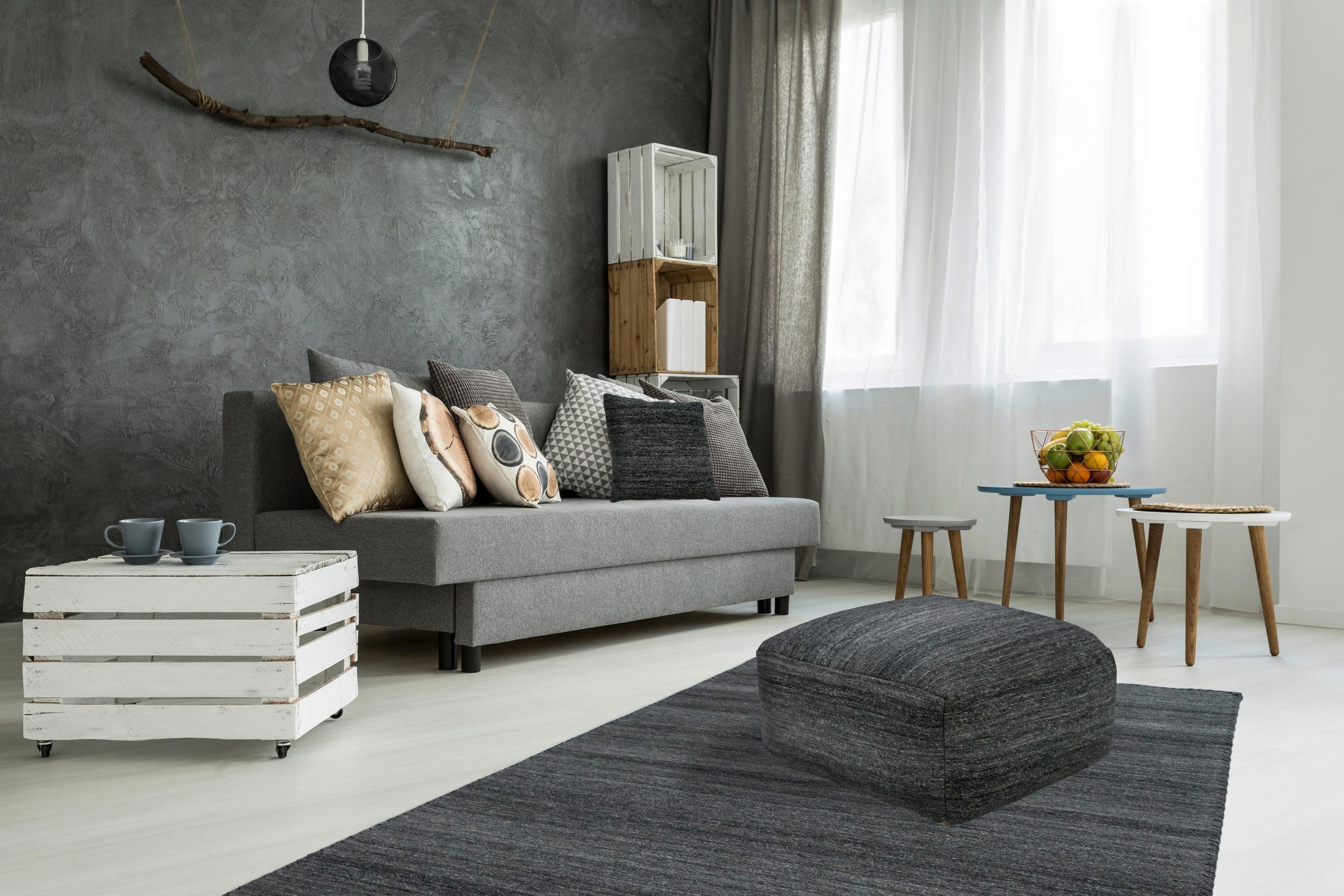 POUF in Anthrazit Textil  - Anthrazit, Design, Textil (45/46/45cm) - Kayoom