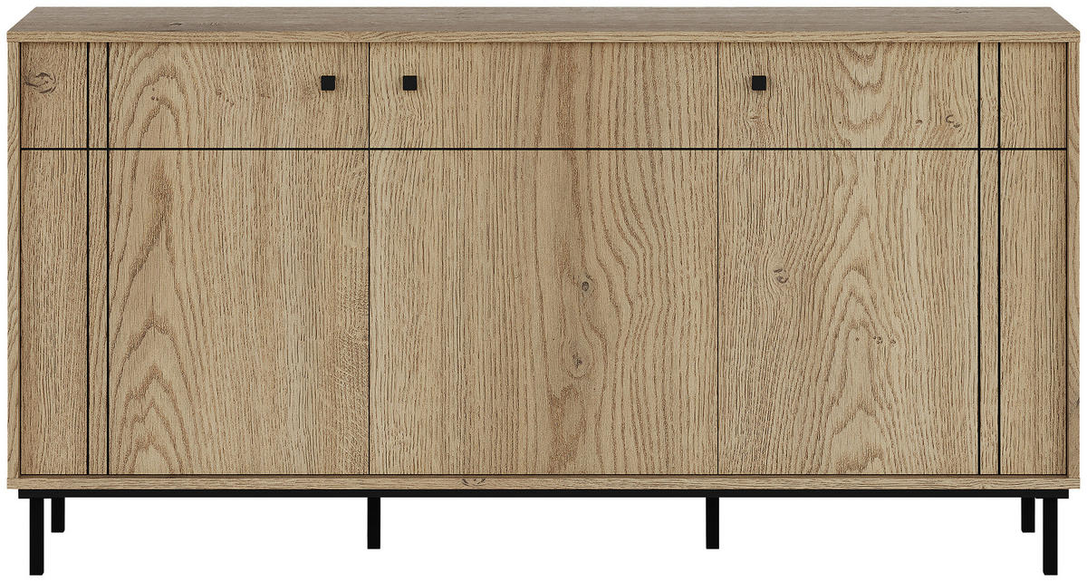 SIDEBOARD 160,2/81,8/37 cm  in Eichefarben  - Eichefarben/Schwarz, Modern, Holzwerkstoff/Kunststoff (160,2/81,8/37cm) - Carryhome