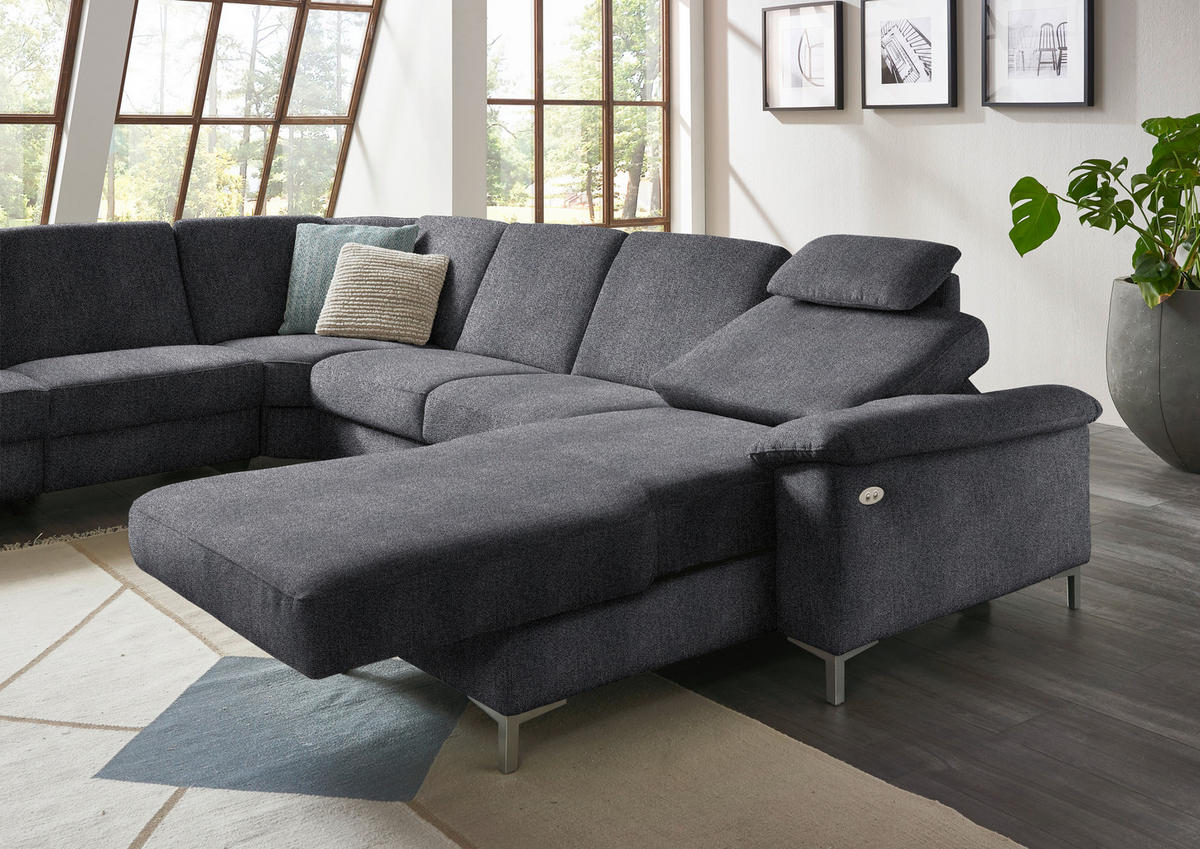 WOHNLANDSCHAFT in Chenille Dunkelgrau  - Dunkelgrau/Alufarben, Design, Textil/Metall (265/333/170cm) - Dieter Knoll