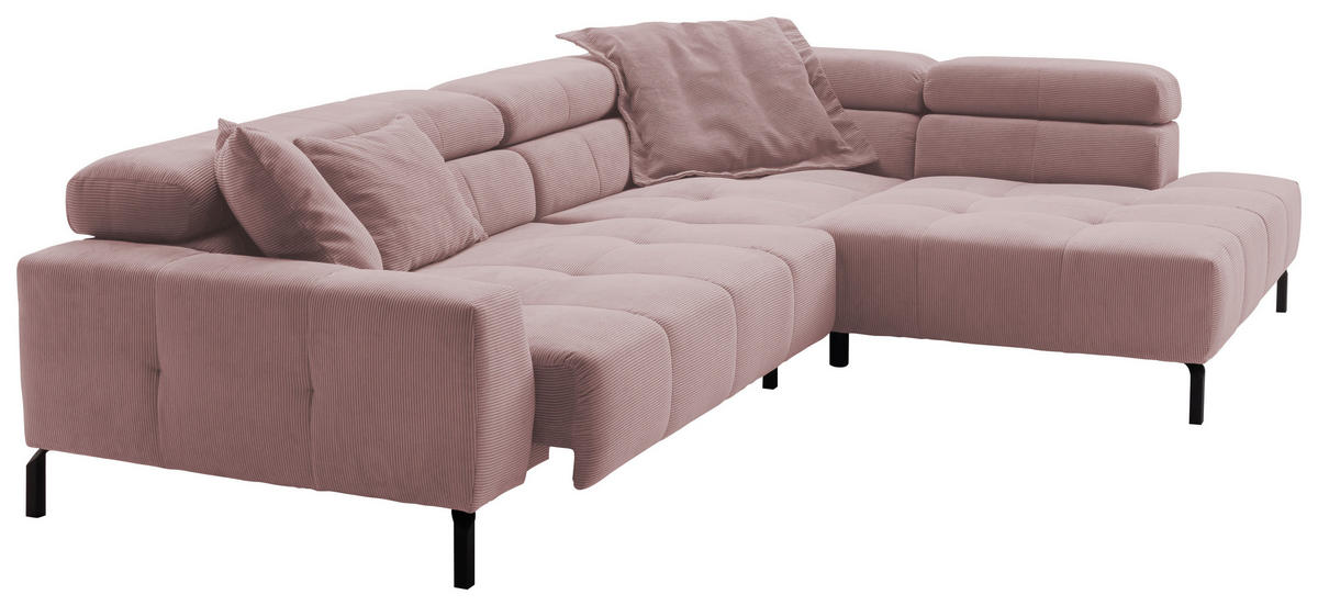 ECKSOFA in Feincord Altrosa  - Schwarz/Altrosa, Konventionell, Textil/Metall (311/219cm) - Hom`in