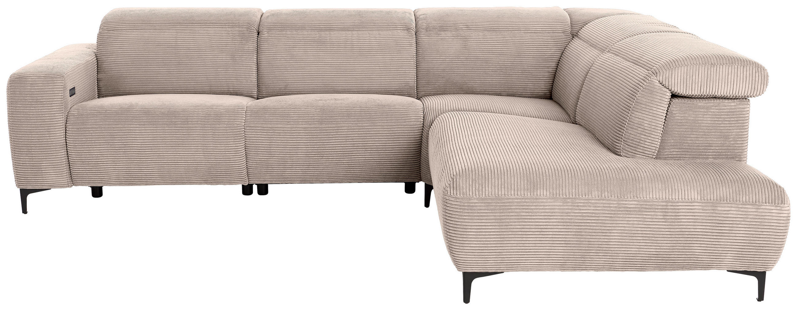 ECKSOFA Taupe Cord Rücken echt, Kopfteilverstellung  - Taupe/Schwarz, Design, Textil (290/223cm) - Pure Home Lifestyle