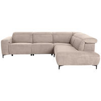 ECKSOFA Taupe Cord Rücken echt, Kopfteilverstellung  - Taupe/Schwarz, Design, Textil (290/223cm) - Pure Home Lifestyle