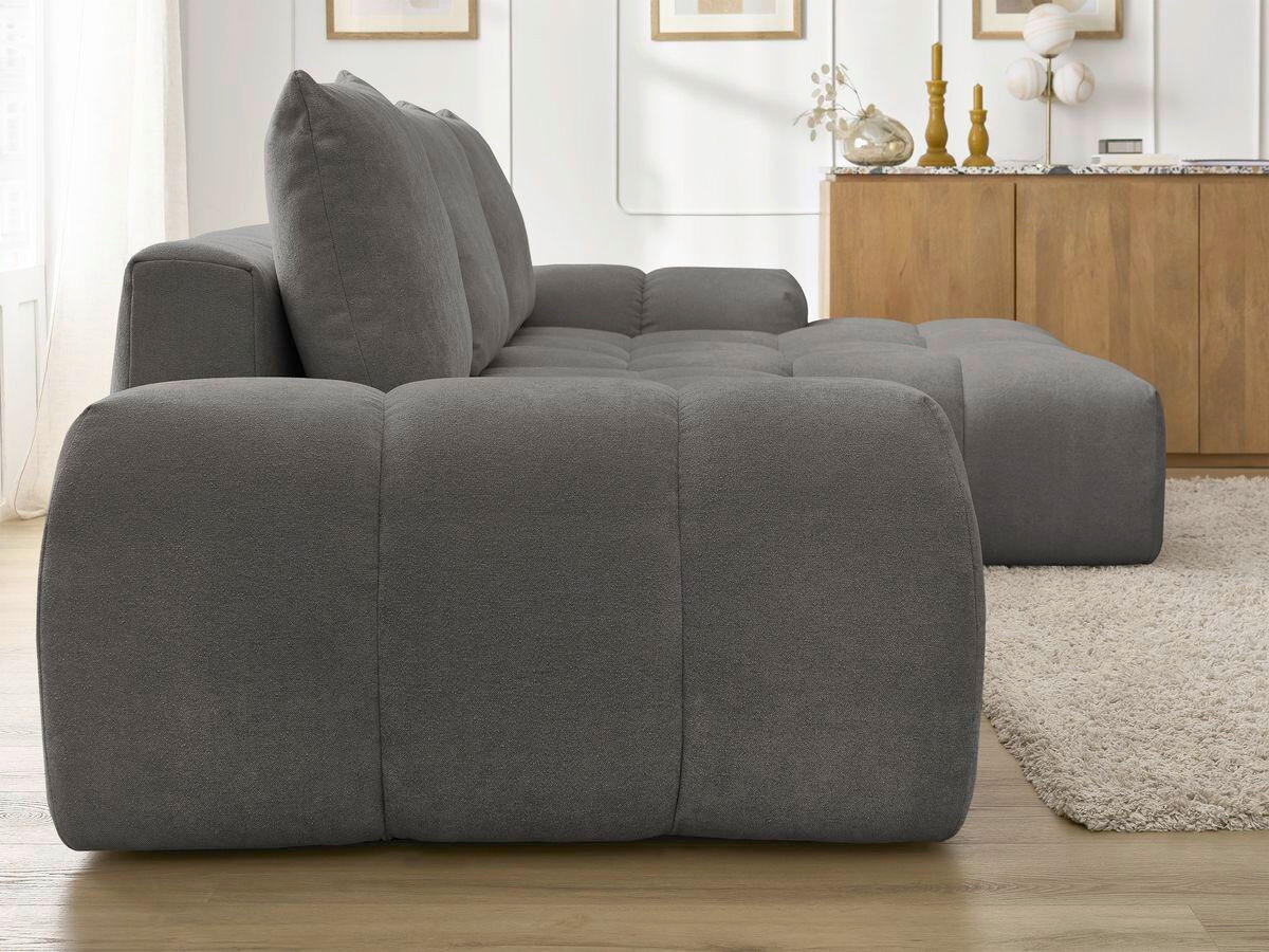 ECKSCHLAFSOFA EVEREST  mit Rücken echt, Armteil links, Armteil rechts Struktur Dunkelgrau  - Dunkelgrau/Schwarz, MODERN, Kunststoff/Textil (318/180cm) - Livetastic