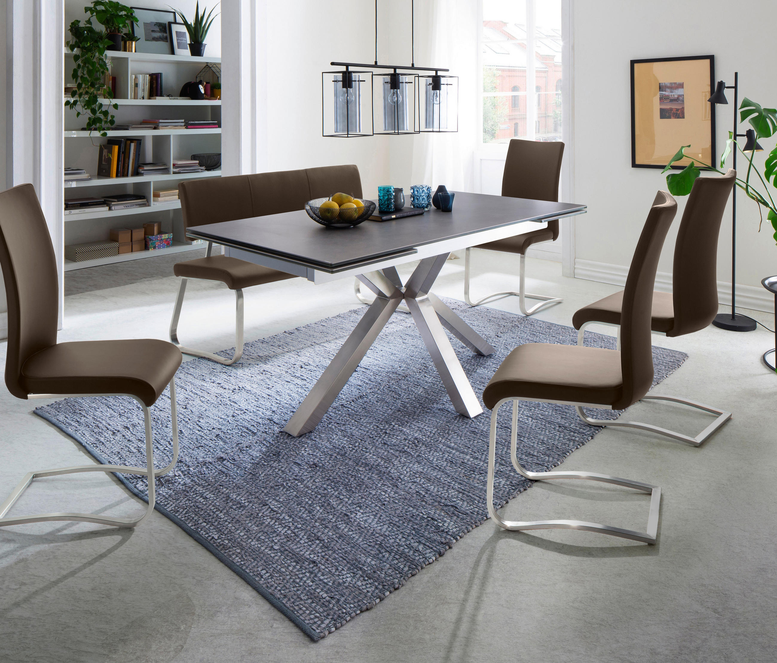 SITZBANK 175/86/59 cm Echtleder Braun, Edelstahlfarben - Edelstahlfarben/Braun, Design, Leder/Metall (175/86/59cm) - Livetastic