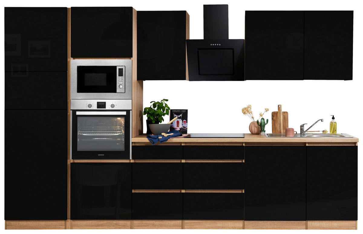 MODULKÖK 345 cm   i svart högglans  - svart högglans/ekfärgad, Basics, trämaterial (345cm) - Respekta