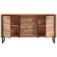 SIDEBOARD Akazie Hartholz Schwarz, Akaziefarben Beleuchtung, Einlegeböden  - Schwarz/Akaziefarben, Design, Glas/Holz (145/77/40cm) - Carryhome