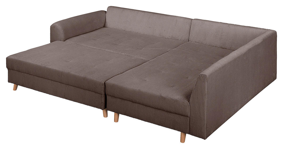 ECKSOFA inkl. Hocker Ariella Braun Cord  - Naturfarben/Braun, Design, Holz/Textil (231/161cm) - Livetastic