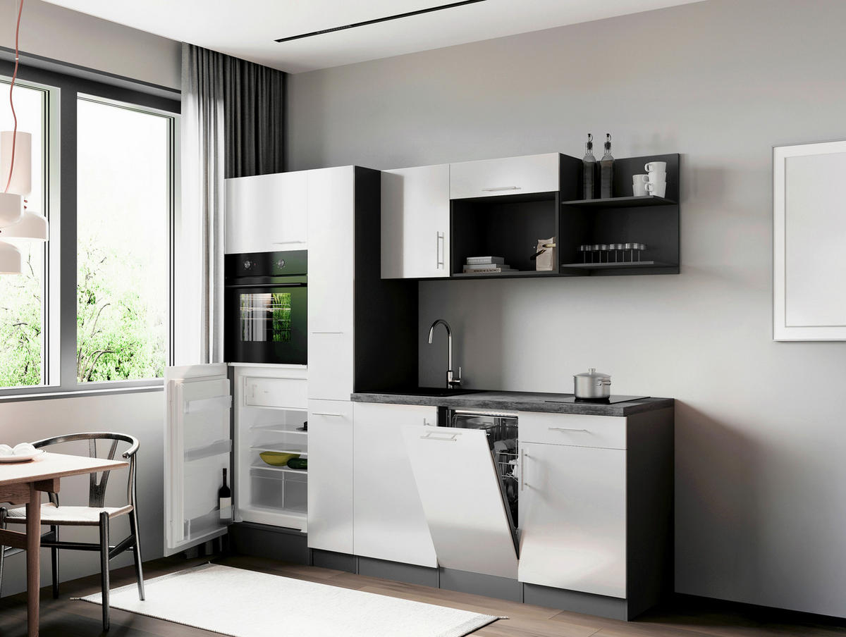KÜCHENBLOCK Oliver 235 cm  in Weiß  - Weiß/Grau, Trend, Holzwerkstoff/Metall (235cm) - Respekta