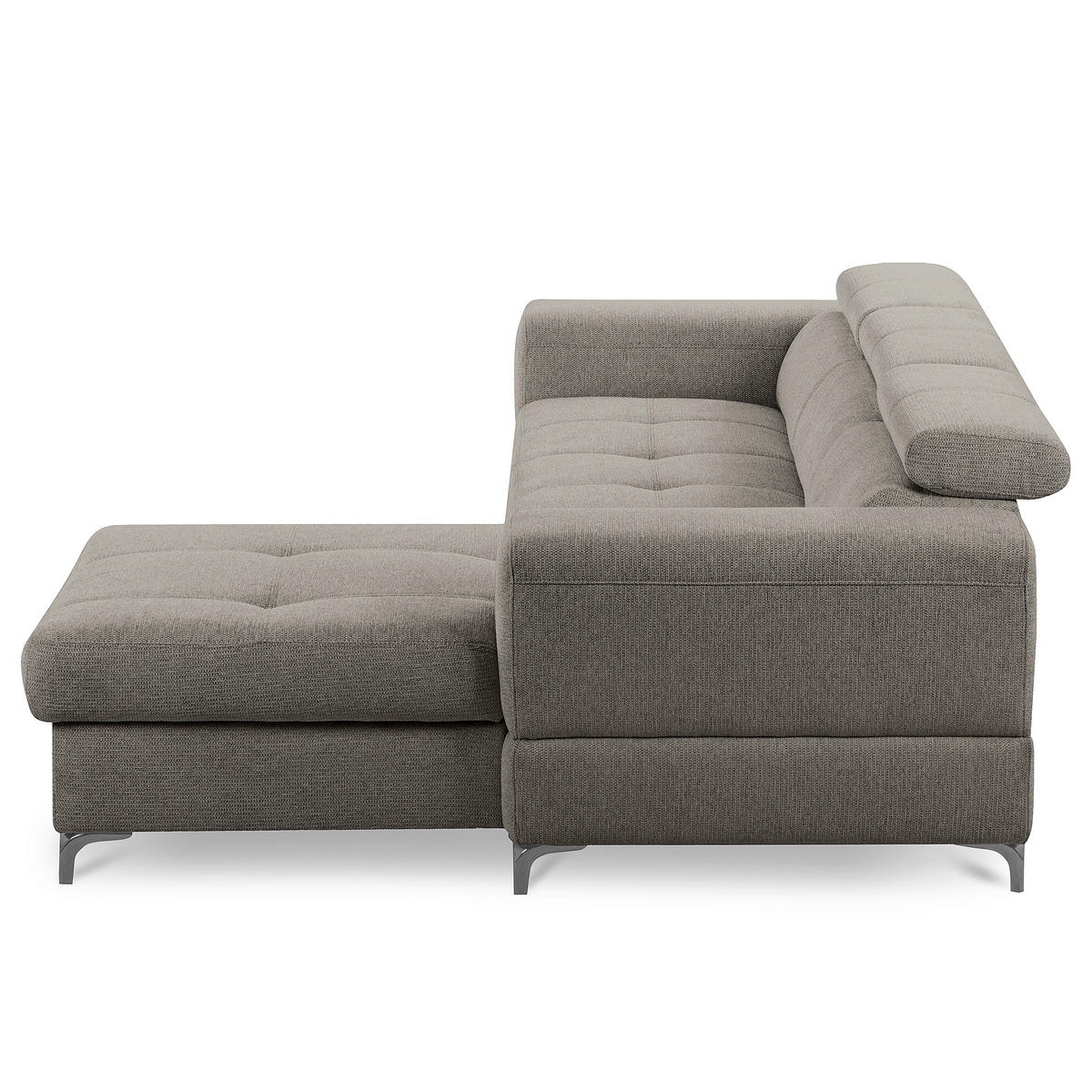 ECKSOFA TORINO Graphitfarben Chenille Bettkasten, Kopfteilverstellung  - Schwarzchrom/Graphitfarben, Design, Textil/Metall (247/173cm) - Livetastic