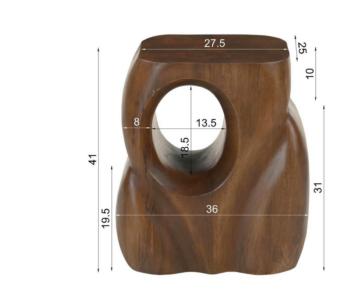 BEISTELLTISCH 36/26/41 cm Mangoholz massiv Braun rechteckig  - Braun, Design, Holz (36/26/41cm) - MID.YOU