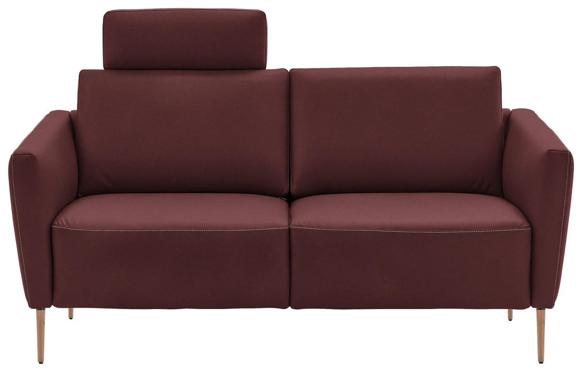 2-SITZER-SOFA  in Echtleder Bordeaux   - Eichefarben/Bordeaux, Natur, Leder/Holz (182/86/87cm) - Valnatura