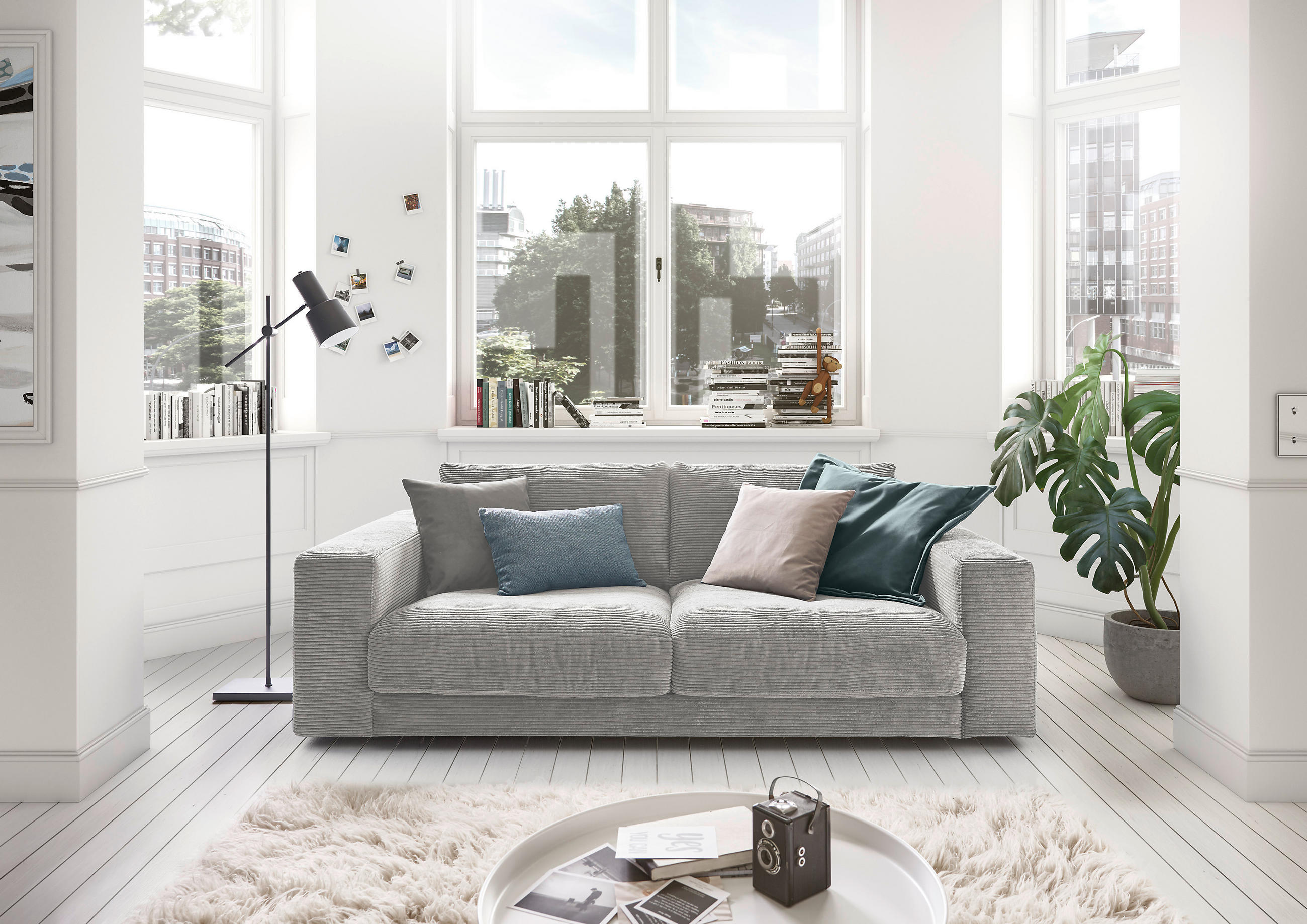 2-SITZER-SOFA Cord Grau - Schwarz/Grau, Design, Kunststoff/Textil (230/85/127cm) - Hom`in
