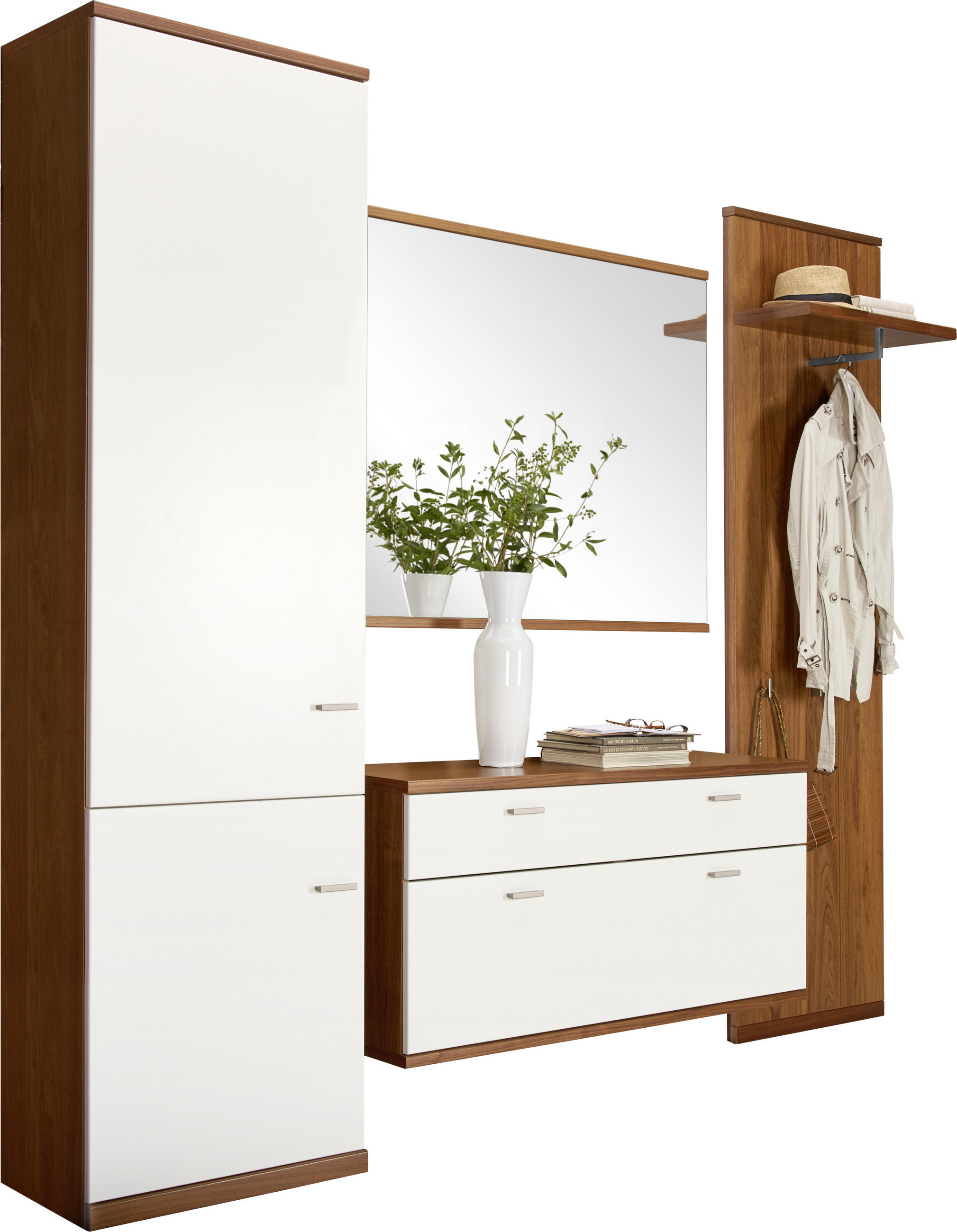 GARDEROBE 4-teilig  in  - Nussbaumfarben/Weiß, Design, Holz/Holzwerkstoff - Invivus