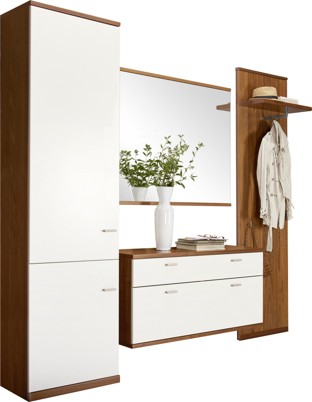 GARDEROBE 4-teilig  in  - Nussbaumfarben/Weiß, Design, Holz/Holzwerkstoff - Invivus