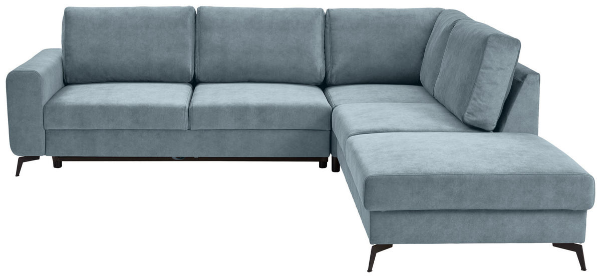 ECKSOFA in Chenille Hellblau  - Schwarz/Hellblau, Konventionell, Textil/Metall (275/257cm) - MID.YOU