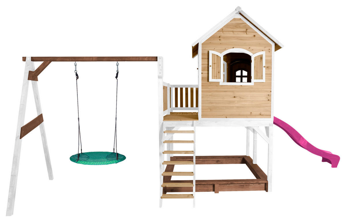 SPIELTURM 613/291/277 cm  - Weiss/Lila, Konventionell, Holz (613/291/277cm)