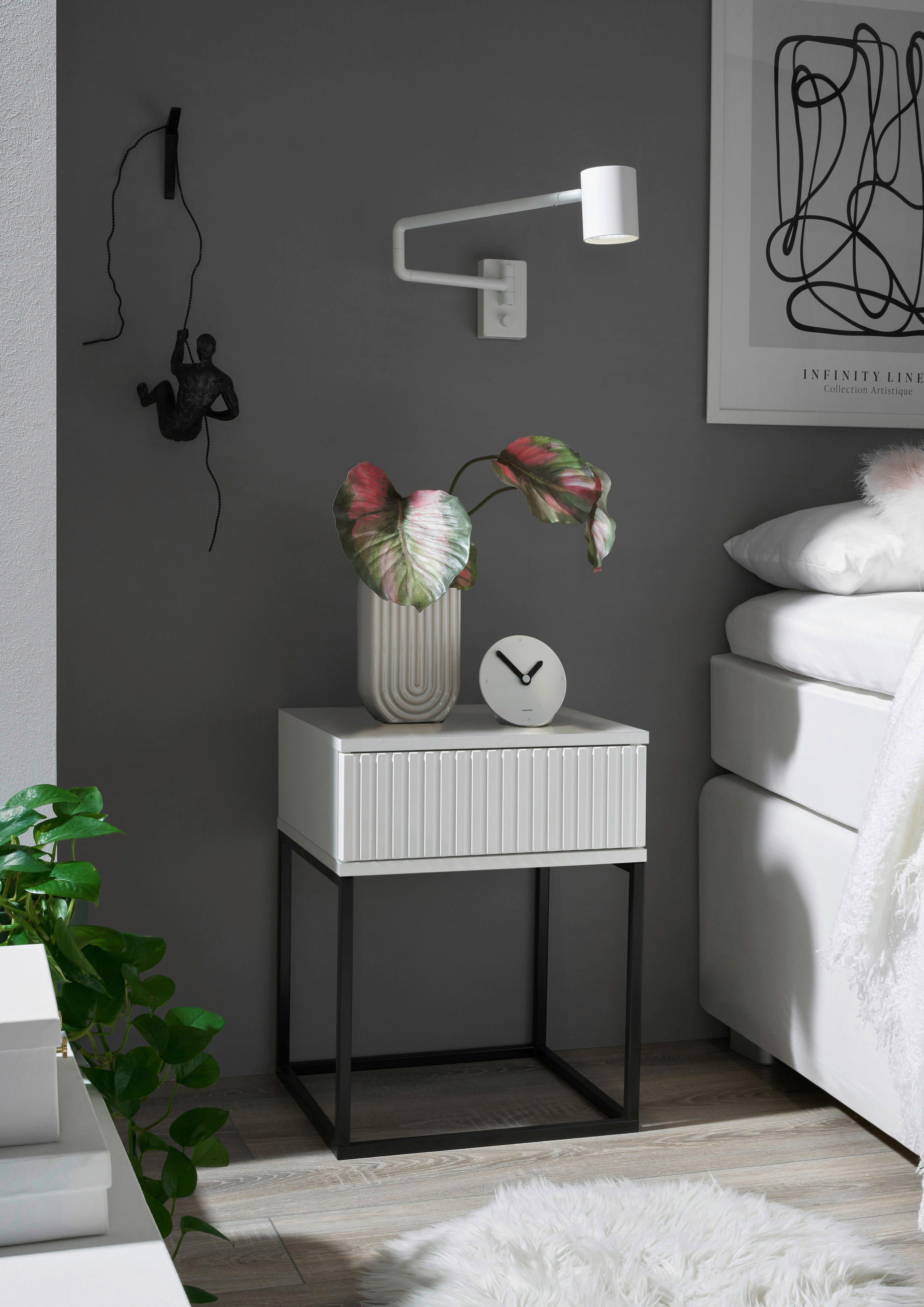 NACHTSCHRANK 40/52/38,5 cm  - Schwarz/Weiß, MODERN, Holzwerkstoff/Metall (40/52/38,5cm) - Livetastic