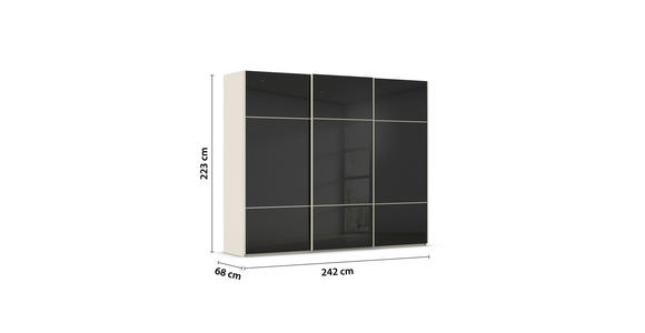 SCHWEBETÜRENSCHRANK in Schwarz, Champagner - Champagner/Schwarz, KONVENTIONELL, Glas/Holzwerkstoff (242/223/68cm) - Novel